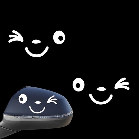 Autoaufkleber Für Den Rückspiegel Weißer Smiley Aufkleber Niedlicher Deko Autoaufkleber Selbstklebender Aufkleber Für Den Außenspiegel 12 X 6 Cm