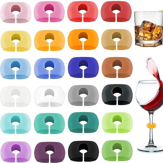 Weinglasmarker 24er Set Wiederverwendbare Silikonmarker Bunte Becheretiketten Partyzubehör Für Weingläser Und Champagnergläser 24 Farben
