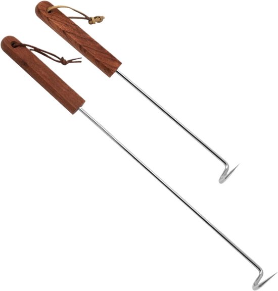 Grillbesteck 2 Teilig Gabel Stahl Grillgabel Fleischwender Mit Holzgriff Grillzubehör Aus Edelstahl