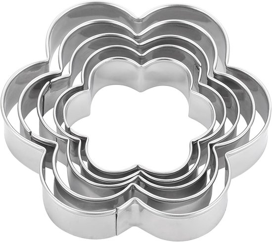 5er Set Blumenförmige Ausstechformen Backformen Babynahrungs Backzubehör Keksformen Sandwich Und Keksformen Aus Edelstahl Für Kinder Robust, Für