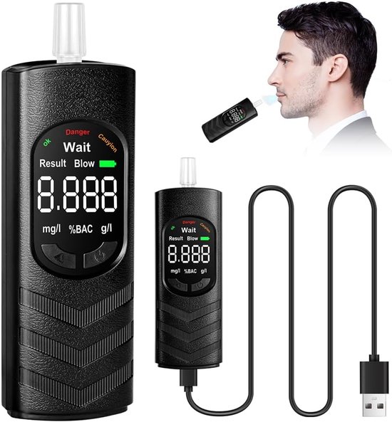 Elektronischer Alkoholtester Mit Blauem Lcd Display Hohe Präzision Tragbarer Alkoholtester Für Zuhause, Partys Und Auto Tiefschwarz.