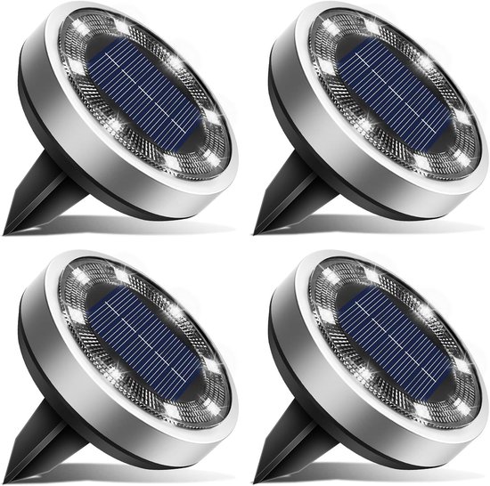 4 Flache, Runde, Wasserfeste Solar Bodenleuchten Für Den Außenbereich, Helles, Kaltweißes Licht, Für Die Landschaftsbeleuchtung Auf Rasenflächen,