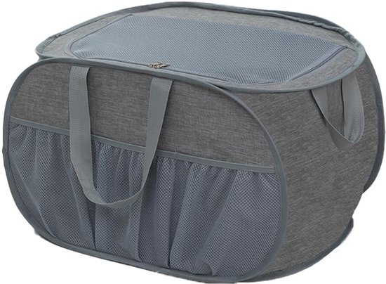 Faltbarer Wäschekorb Mit Deckel Grau 75 Liter Atmungsaktives Polyester