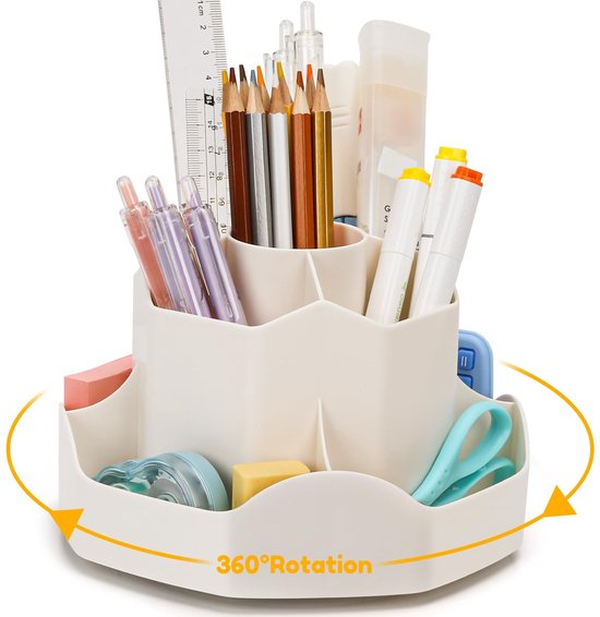 Aladdien Drehbarer Stiftehalter Schreibtisch Organizer Mit Fächern Beige Make Up Organizer Platzsparender Stiftehalter G...