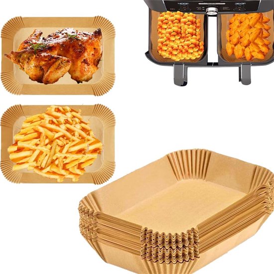 Backpapier Für Heißluftfritteusen Fettabweisendes Papier Zum Backen Und Frittieren Braun Rechteckig 22 X 14 X 4,5 Cm 100 Stück