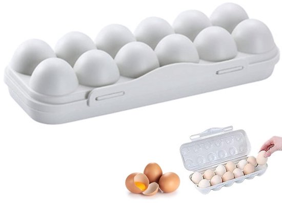 Dailygoods Eierbehälter Mit 12 Fächern Kunststoffbehälter Tragbarer Kühlschrankhalter Staubdicht Stapelbar Maße: 30 X 11 X 6,5 Cm