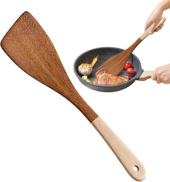 Holzspatel Küchenspatel Kochen Und Backen Nachhaltiges Material 32,5 X 8 Cm Braun