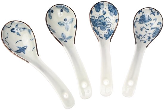 Nthproducts Asiatische Suppenlöffel Keramik Suppenkellen Für Ramen Und Pho 4er Set Lange Griffe Zum Kochen Und Servieren