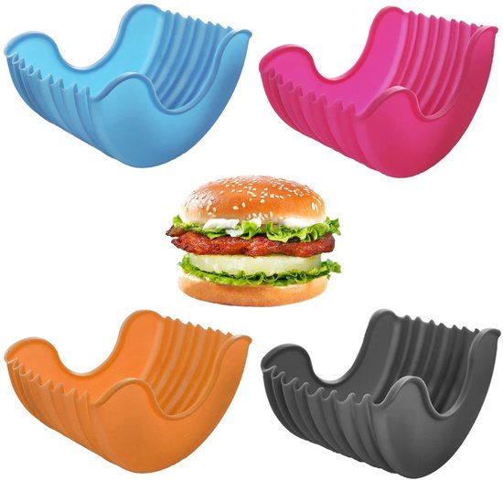 Dailygoods Wiederverwendbare Hamburgerbox Silikon Antihaftbeschichtung Hygienisch Umweltfreundlich 4 Stück 10 × 6 × 5 Cm Hamburgerhalter