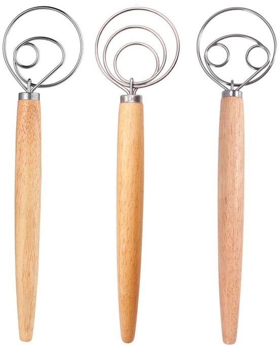 Store7 Dänisches Teigrührer Set Professioneller Schneebesen Braun Küchenhelfer Aus Edelstahl Zum Backen Für Kuchen Und Pizza