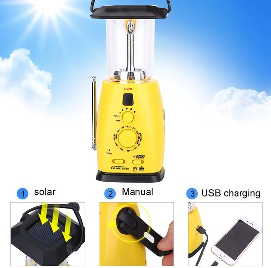 Allecto 4 In 1 Solar Usb Campinglaterne Led Zeltlampe Multifunktional Tragbare Taschenlampe Am/fm Radio Notfall Handyladegerät G...