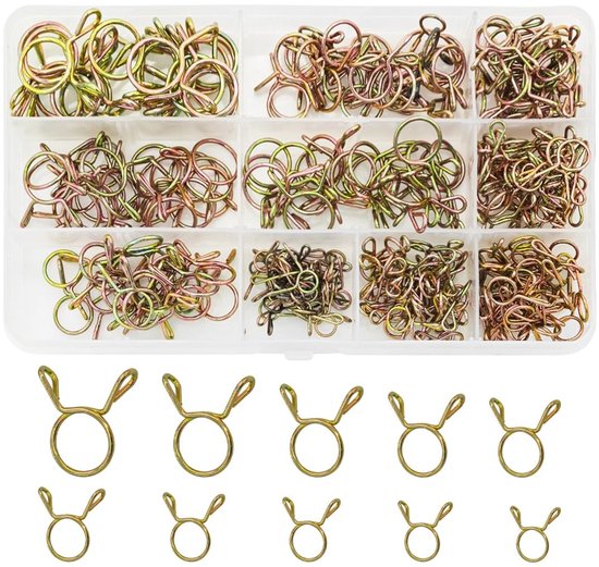 Dailygoods Schlauchschellen, 250 Stück Federklemmen Stahl/zink Größen 5 14 Mm Kunststoffbox Übersichtlich Und Ordentlich Klemmen