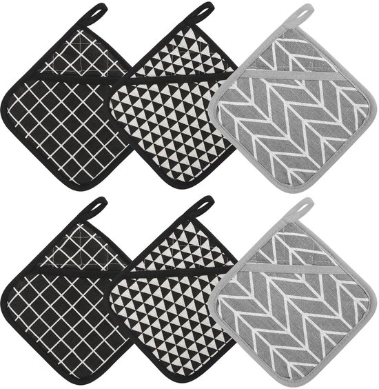 Nthproducts Topflappen 6er Set Hitzebeständig Schwarz Und Grau Küchenaccessoires Praktisch Zum Kochen Und Backen 17 X 17 Cm