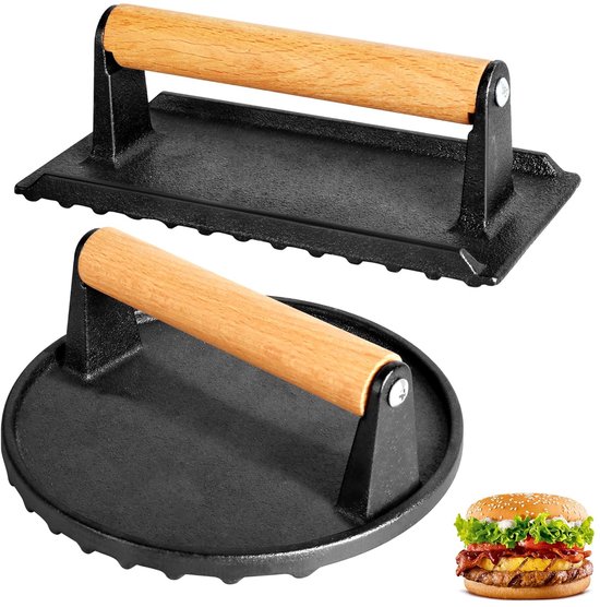 Burgerpresse Set Gusseisen Für Hamburger Und Steaks 2 Teilig