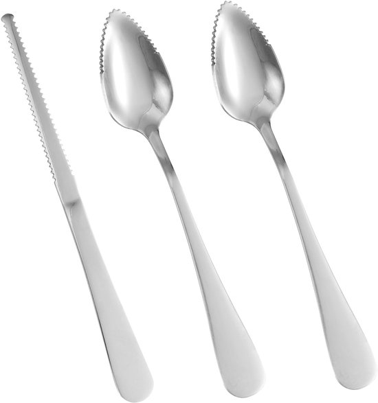 3 Teiliges Grapefruit Set Aus Edelstahl Mit Serretete Löffeln Und Messer Für Zitrusfrüchte