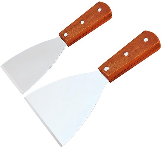 Teppanyaki Spatel Set Edelstahl 2 Teilig Holzgriff