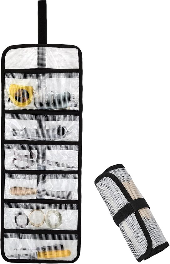 Aufrollbare Aufbewahrungstasche Werkzeugrolle Mit 6 Fächern Organisation Transparentes Pvc Material 63,5 X 22,9 Cm Transparent