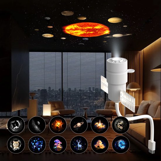 Nachtlicht Mit Zwei Modi Und Sternenhimmel Effekt Sowie 12 Projektionsscheiben (2 Glasscheiben + 10 Filmscheiben)