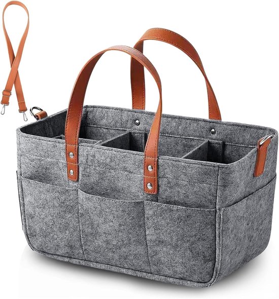 Filztragetasche Faltbare Tasche Einkaufs Und Aufbewahrungstasche Mit Fächern 40 X 27 X 27 Cm Dunkelgrau