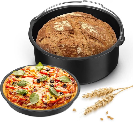 2 Airfryer Zubehörteile, Kuchenform Und Backblech Für Den Haushalt, Antihaft Fritteusen Zubehörset, Inkl. Pizzablech (8 Zoll)
