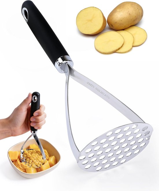 Ergonomischer Kartoffelstampfer Aus Edelstahl Professioneller Helfer Zum Pürieren Von Kartoffeln, Gemüse Und Obst Spülmaschinenfest 26 Cm Langer