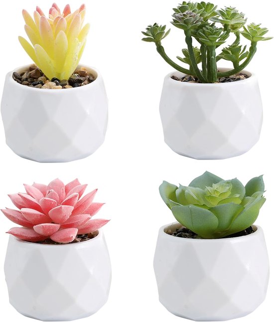 Set Mit 4 Kleinen Künstlichen Sukkulenten Mit Töpfen Realistische Dekoration Für Innenräume, Büro Und Badezimmer