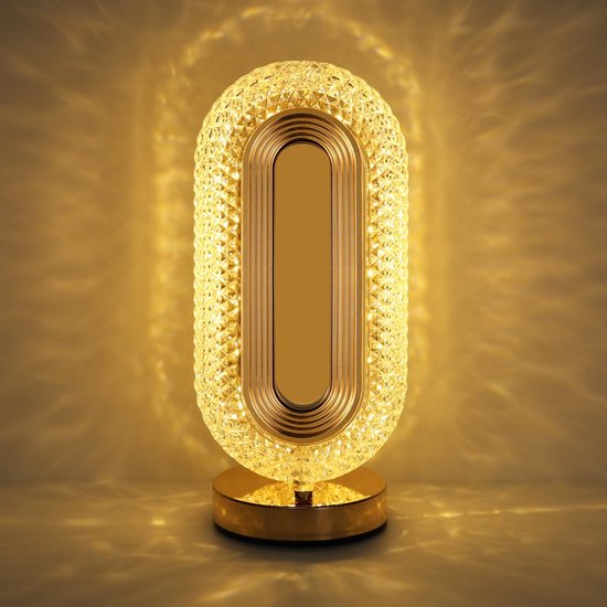Nachttischlampe Fürs Schlafzimmer Dimmbare Nachttischlampe Mit 3 Farben Und Usb Anschluss Wiederaufladbare, Moderne Ovale Kristalllampe Mit Touch