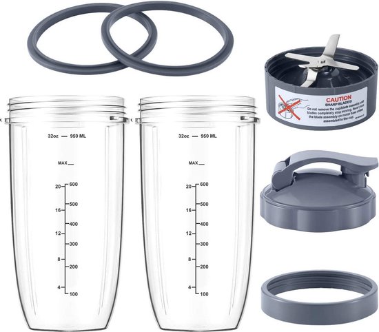 Passend Für Nutribullet Mixbecher Und Ersatzmesserset Inklusive Großem 946,4 Ml Becher (32 Oz), Deckel, Wiederverschließbarem Frischedeckel Und G