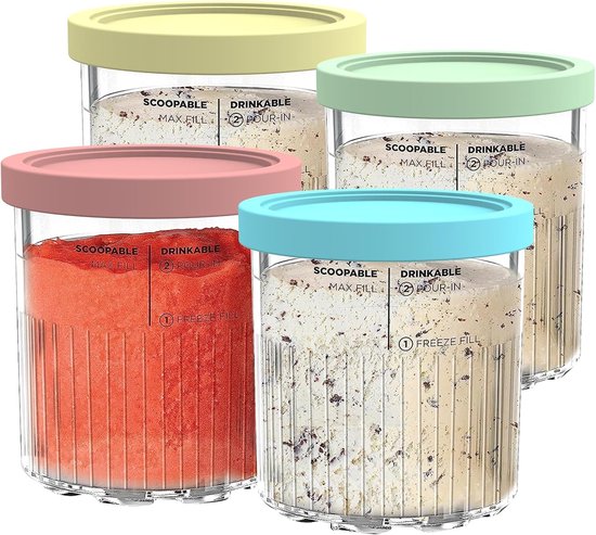 Eisbecher Ninja Creami Deluxe Becher, 4 Stück Ersatzbehälter (0,5 L) Mit Auslaufsicheren Deckeln Kompatibel Mit Nc501 Und Nc500 Spülmaschinenfest