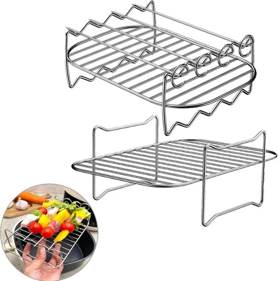 Airfryer Grillrost (2er Pack) Airfryer Zubehör Airfryer Zubehör Mit Doppelkorb Hochtemperaturgrill Multifunktionaler Grillrost Airfryer