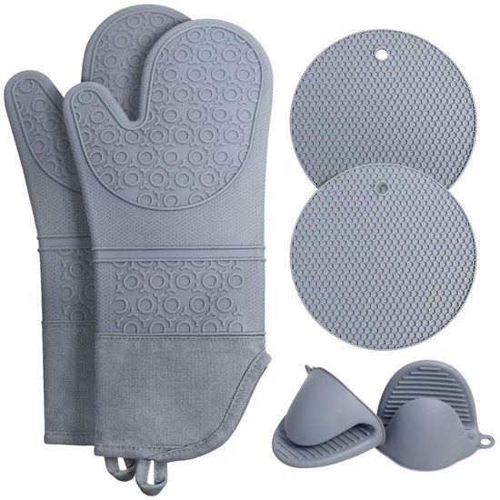 6 Teiliges Set Aus Silikon Ofenhandschuhen Und Backblechhalterung Für Die Küche Extra Lange, Hitzebeständige Ofenhandschuhe Rutschfeste Ofenhan