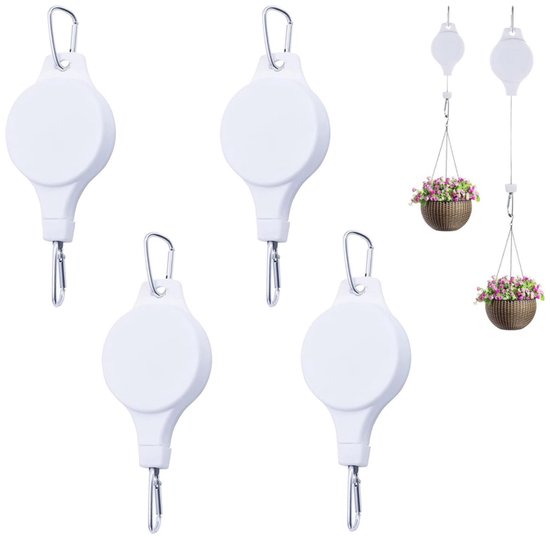 4er Pack Teleskop Pflanzenhänger Hängepflanzenrolle Teleskophaken Für Gartenkörbe, Blumentöpfe Und Vogelfutterhäuser In Verschiedenen Höhen (weiß