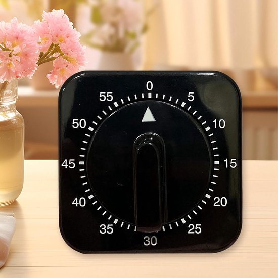 Quadratischer Mechanischer 60 Minuten Timer Mit Lautem Alarm Für Zuhause, Arbeitszimmer, Küche Und Klassenzimmer Schwarz