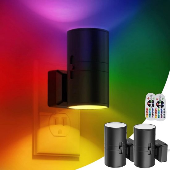 2 Stück 16 Farben Buntes Nachtlicht Led Nachtlicht Mit Stecker Farbwechselndes Rgb Nachtlicht Mit Lichtsensor 0 100 Lm Mit Fernbedienung Flur, Sc