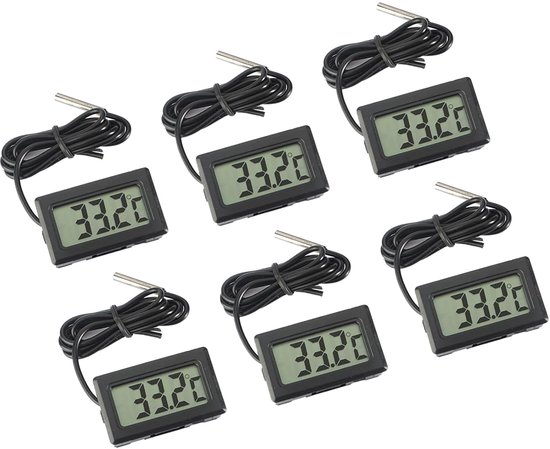 Digitales Lcd Thermometer, Temperaturüberwachung Mit Externer Sonde Für Kühlschrank, Gefrierschrank, Aquarium, Schwarz (6 Stück)