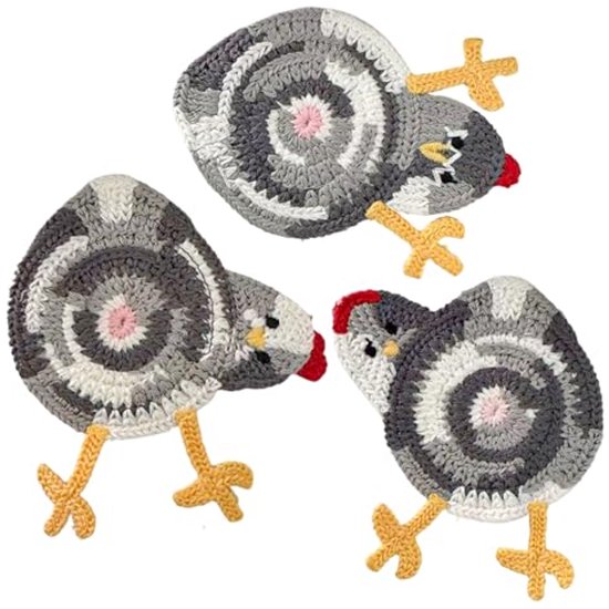 3 Lustige, Gestrickte Hühner Untersetzer, Gehäkelte Getränkeuntersetzer Zur Dekoration