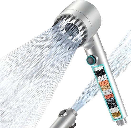 Duschkopf Mit 15 Lagigem Filtersystem, Hochdruck Handbrause Mit 1,5 Meter Schlauch, 3 Strahlarten Und Wassersparfunktion Für Reines Und Weiches W