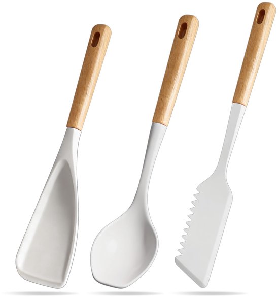 Multifunktionales Spatel Set Aus 3 Silikonspateln Mit Holzgriff, Multifunktionalem Löffel Für Beschichtete Pfannen, Hitzebeständigem Kochlöffel U