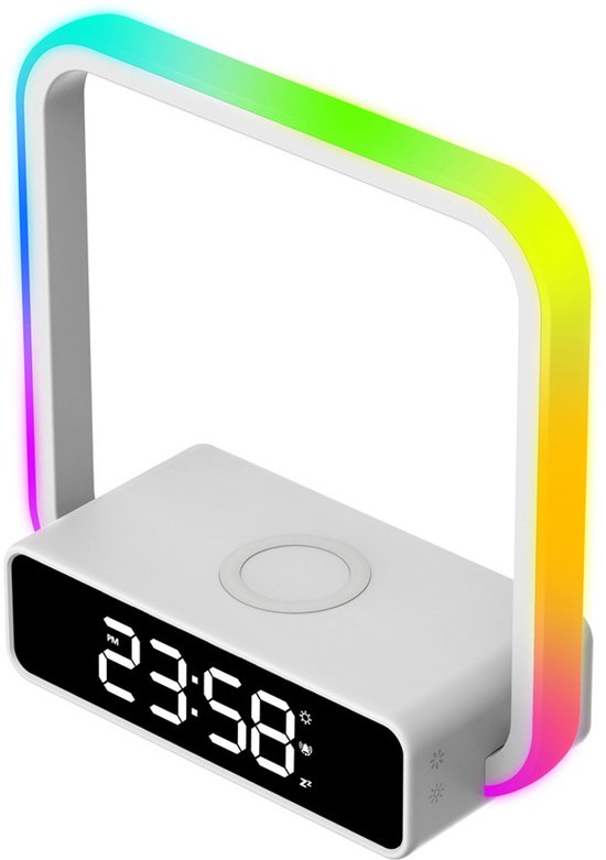 Nachtlicht, Schreibtisch Stimmungsleuchte, Kabelloses Handy Ladegerät, Uhranzeige, Berührungsempfindliches, Dimmbares Nachtlicht