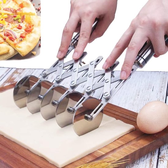 Teigschneider Mit 5 Rädern Ausziehbar Und Verstellbar Mehrrad Teigschneider Rotationsschneider Pizzaschneider Für Pasta, Teig, Fondant, Brownies,