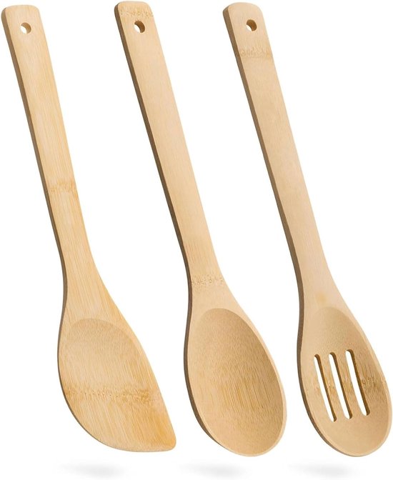Kochlöffel Aus Holz, 3 Teiliges Kochgeschirr Set Aus Holz, Bestehend Aus Schaumlöffel, Holzlöffel Und Holzspatel, Bambus Kochgeschirr Für Beschic