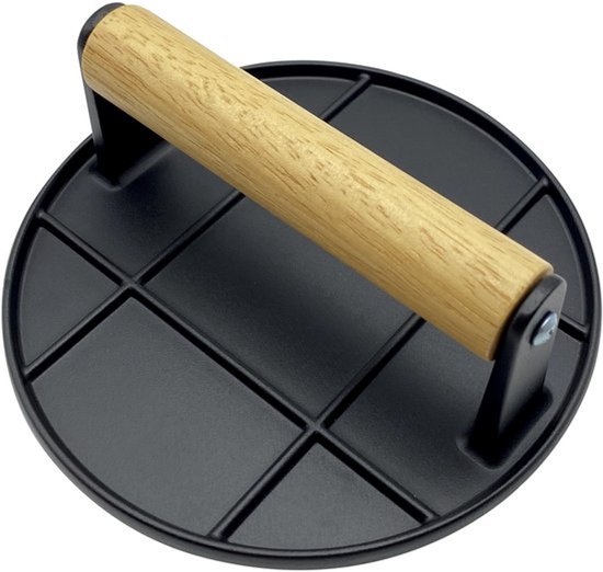 Hamburgerpresse Aus Gusseisen Hitzebeständig Hamburgerpresse Grillzubehör Runde Fleischpresse (16 Cm Durchmesser) Hitzebeständiger Holzgriff