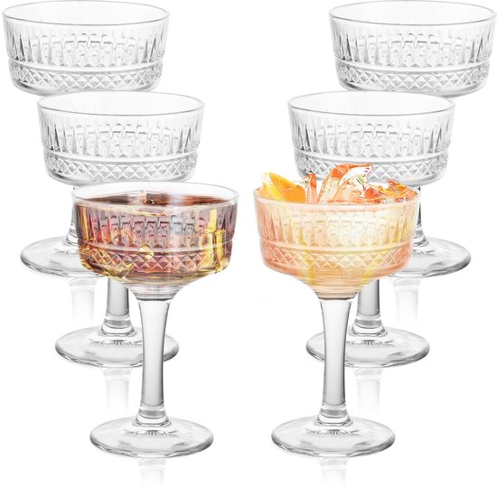 Dailygoods Champagnergläser Set, 6 Teilig Vintage Coupégläser Kristallklare Champagnergläser Cocktailgläser 260 Ml Höhe 16,2 Cm