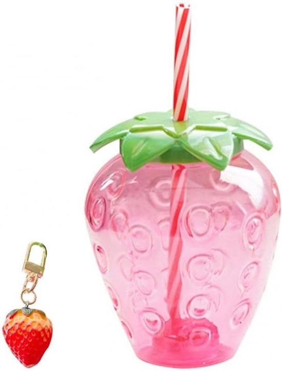 Trinkbecher Mit Strohhalm Partybecher Mit Erdbeermotiv Erdbeerdesign 500 Ml Rot
