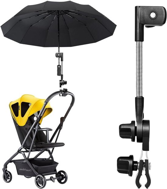 Universeller Sonnenschirmhalter Schirmhalterung Für Rollator Und Kinderwagen Sonnenschutz Flexibel Verstellbar Max. 3,8 Cm Griffweite Schwarz