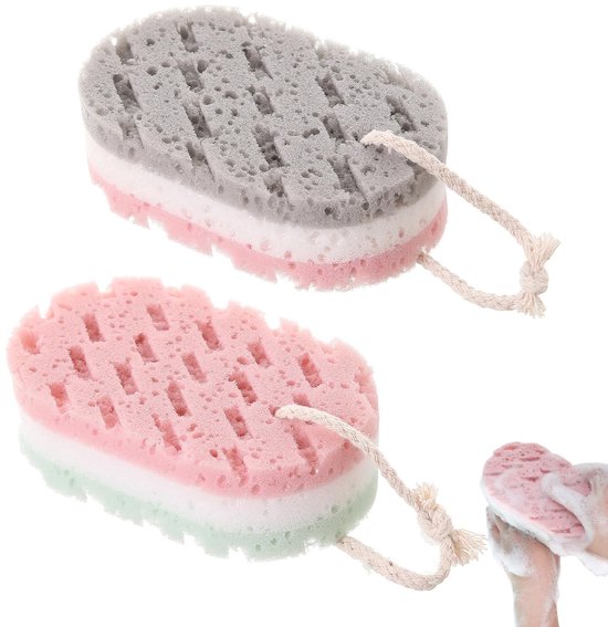 Dailygoods 2er Set Badeschwämme Dreilagig Weicher Schwamm Mit Aufhängekordel Für Erwachsene Und Kinder Schäumt Schnell Luffaschwamm