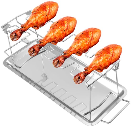 Hähnchengrillrost Hähnchenhalter Grillen Edelstahl 14 Hähnchenfächer Silber