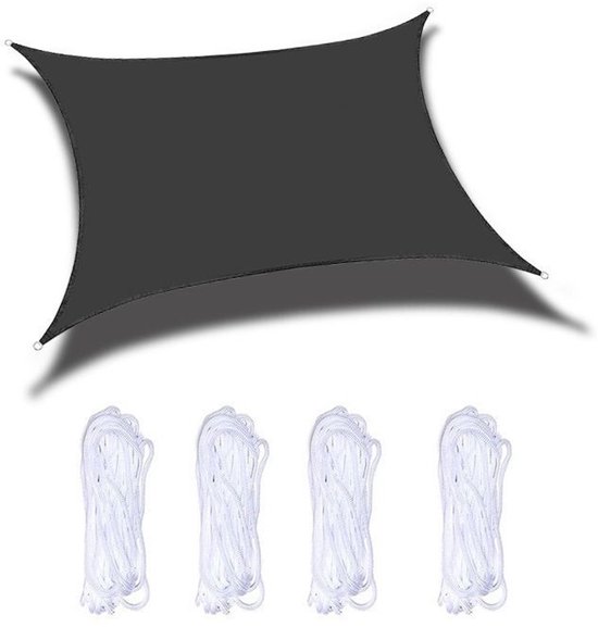 Sonnensegel - Sonnenschutz - Wasserdichtes Sonnensegel - Rechteckig 200x300 Cm - Schwarz - Inklusive Aufbewahrungstasche Und Befestigungsschnüren