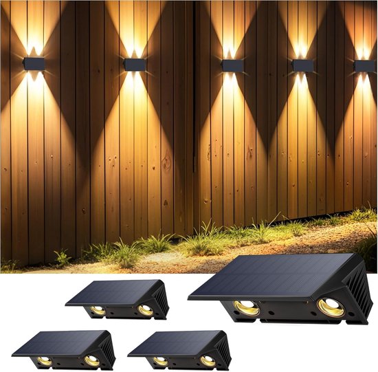Solarbetriebene Außenwandleuchte 4er Set Wasserdicht Warmweißes Licht
