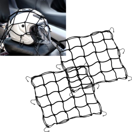 2 Teilig Elastisches Netz Für Helm/gepäck Elastischer Stauraum Mit Haken Gepäckbefestigungsgurte Gepäcknetz Für Fahrzeuge 30 X 30 Cm Zur Gepäckau